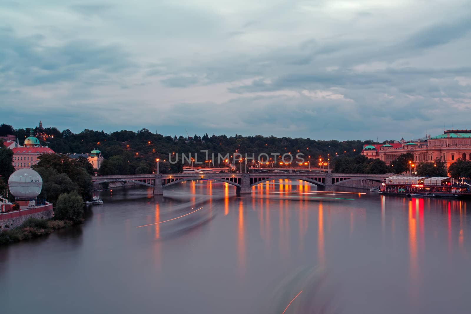 Evening View of The Vltava River and Bridges in Prague by Roka