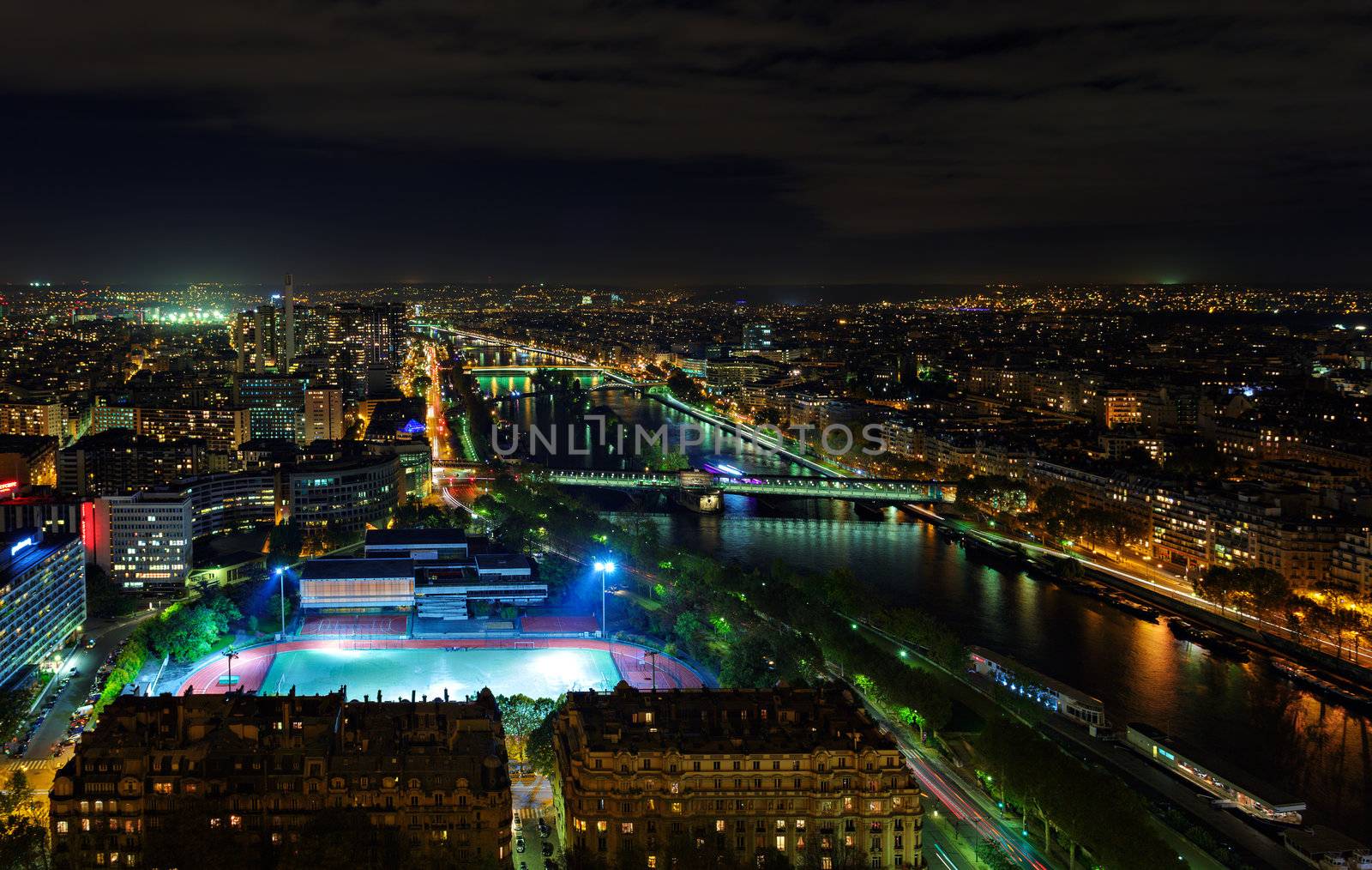 The night view of Paris city from the top of Eiffel tower