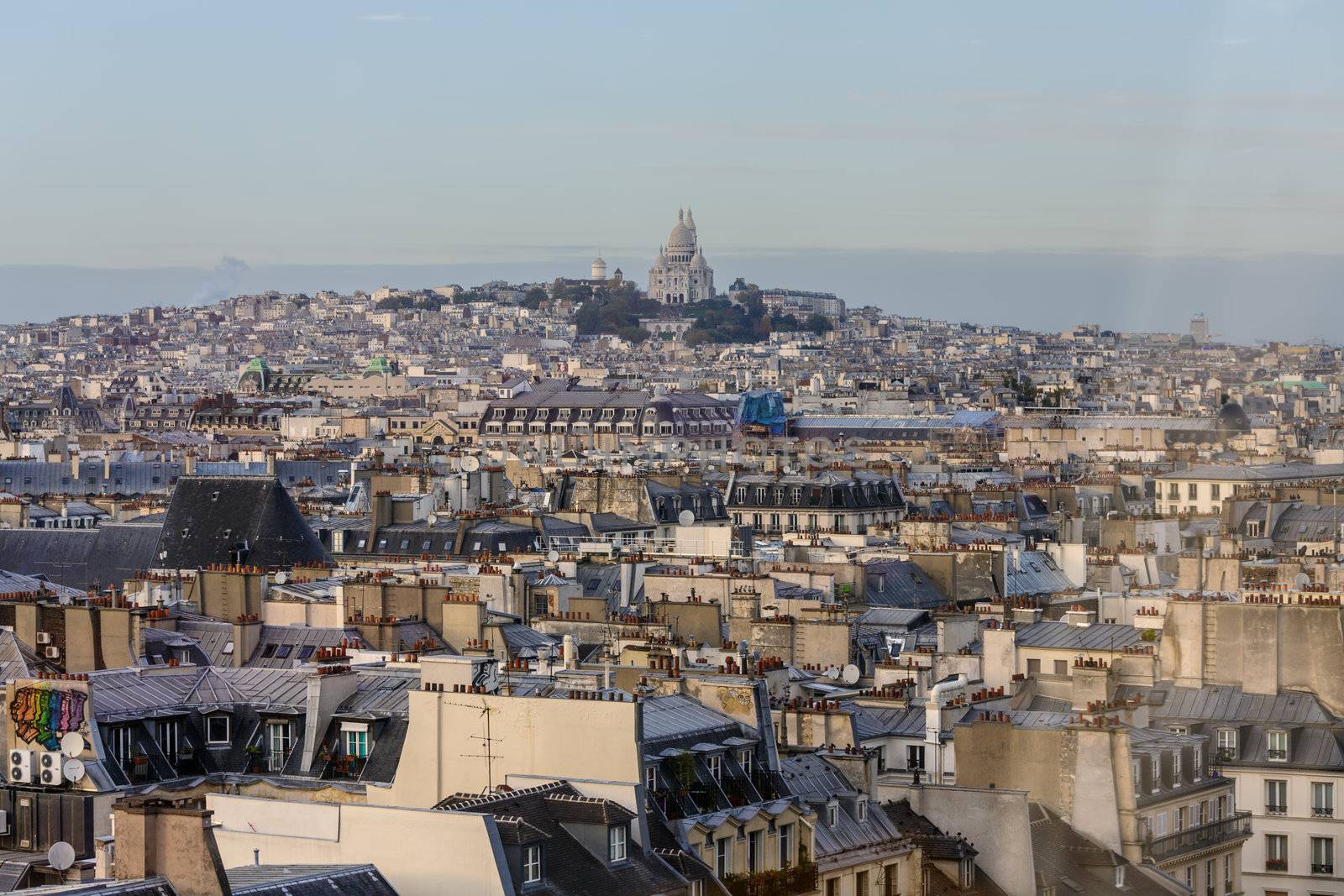 The Sacre-Coeur basilica in Montmartre, Paris seen from Centre Georges-Pompidou