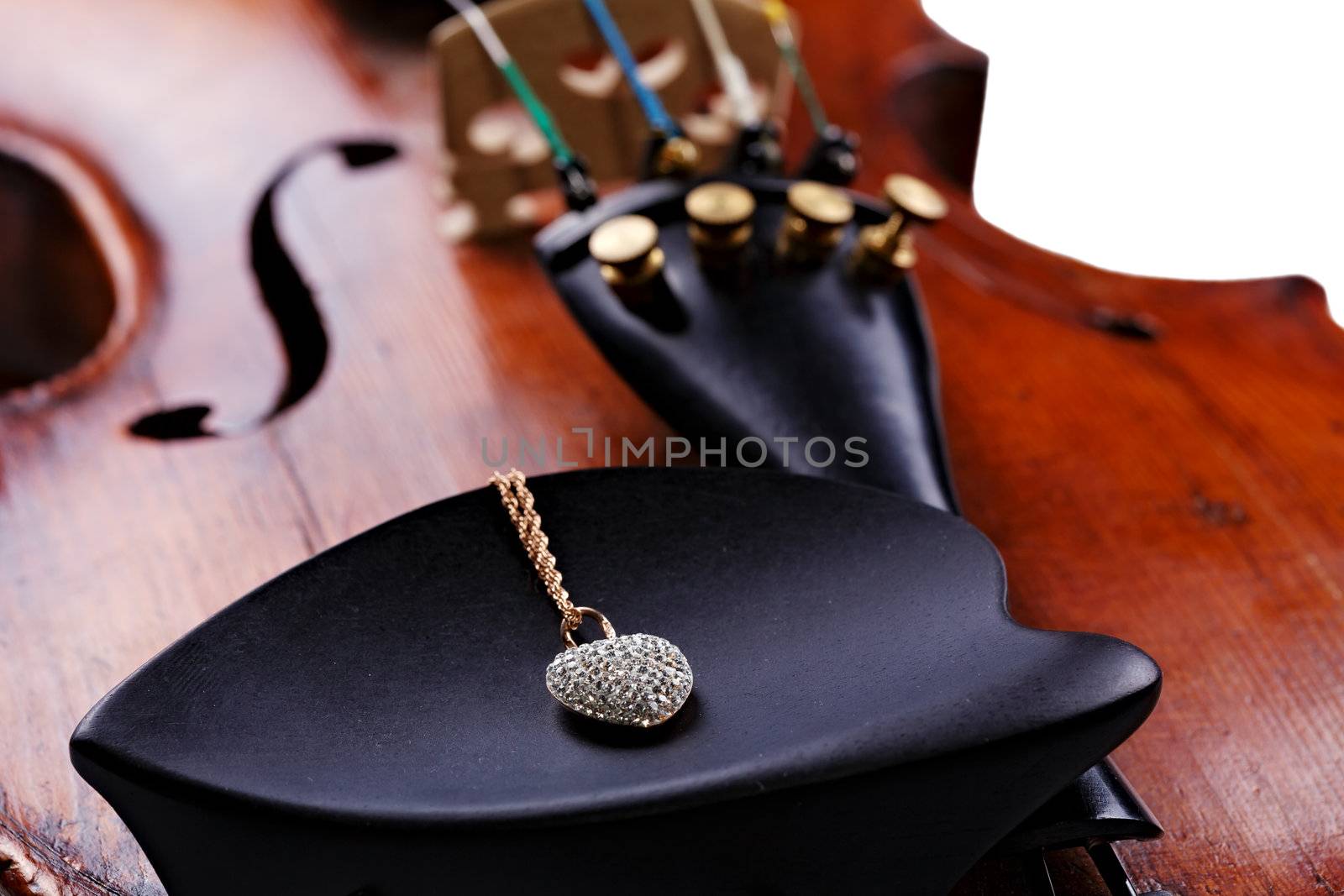 Old Violin with jewels on the chin