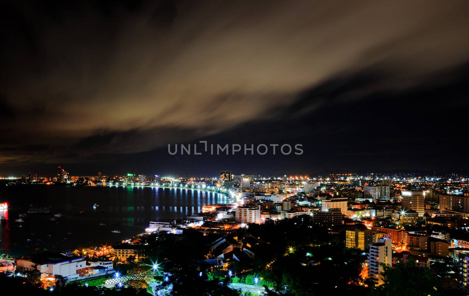 Aerial view of pattaya city at night