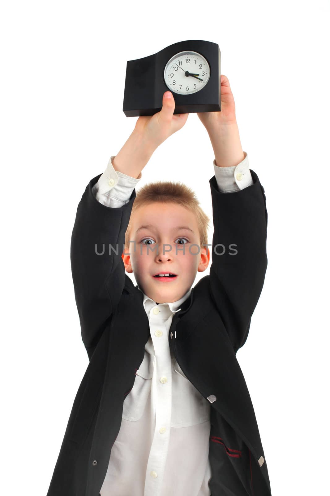 schoolboy with clock by sabphoto