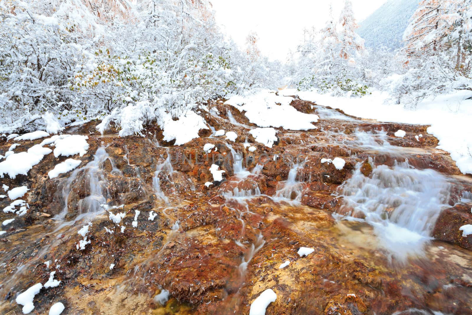 Icy waterfalls at huanglong, china