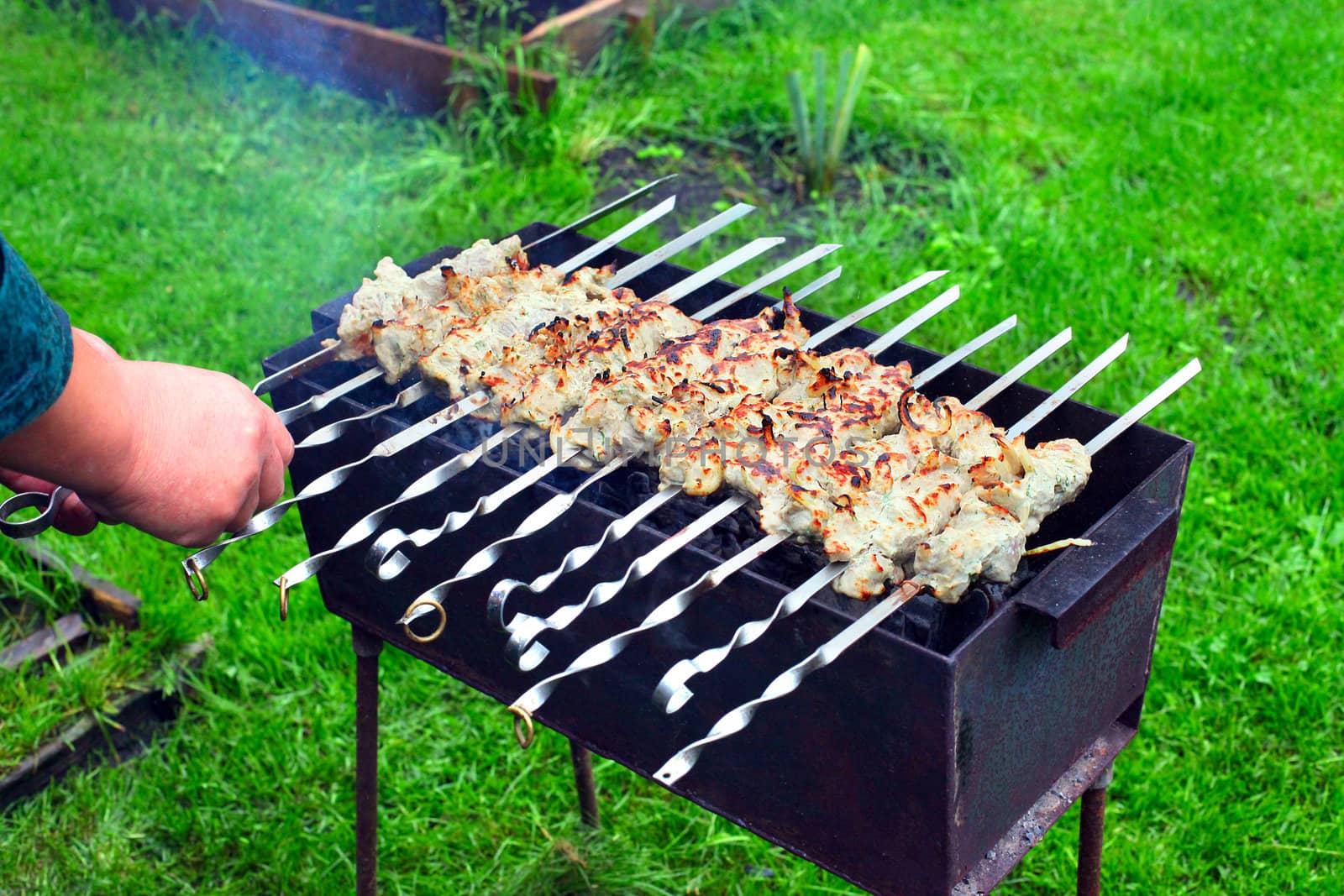 shish kebab cooking on the nature
