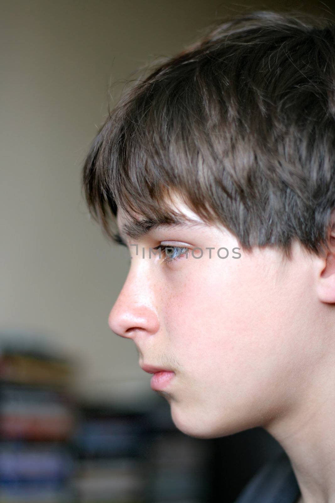side view of teenager portrait in home interior
