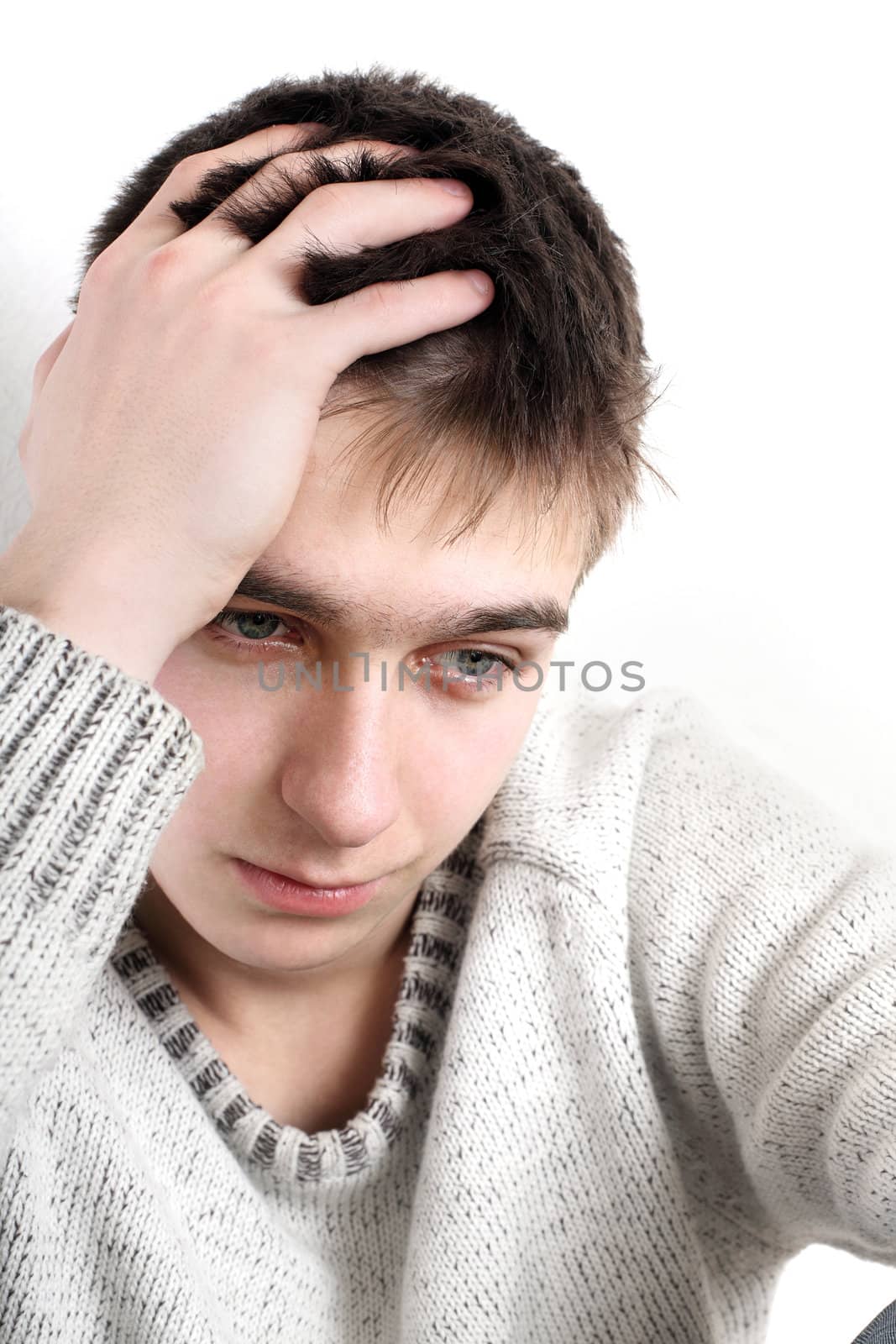 sad young man portrait closeup