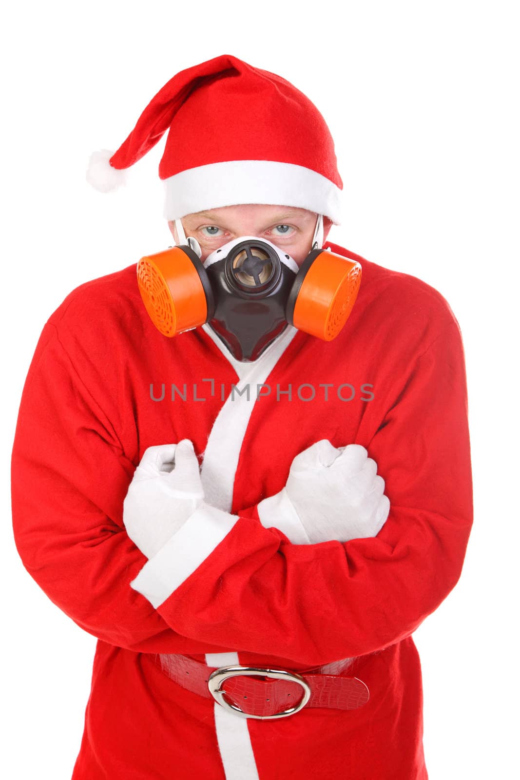 santa claus in gas mask. isolated on the white background