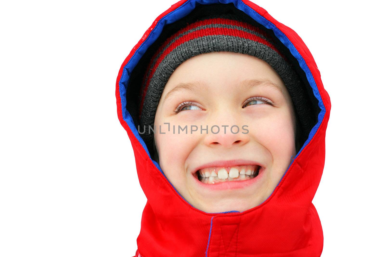 Cheerful Boy in the Winter Portrait close-up