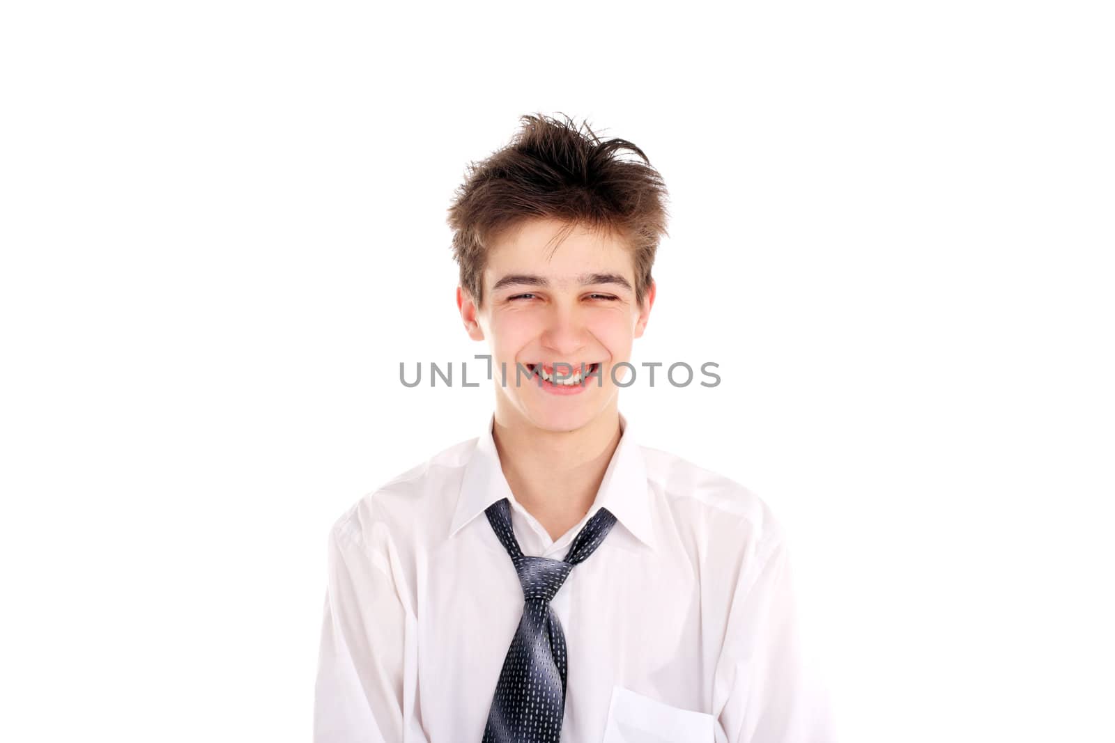 Happy and Laughing Teenager Isolated on the White