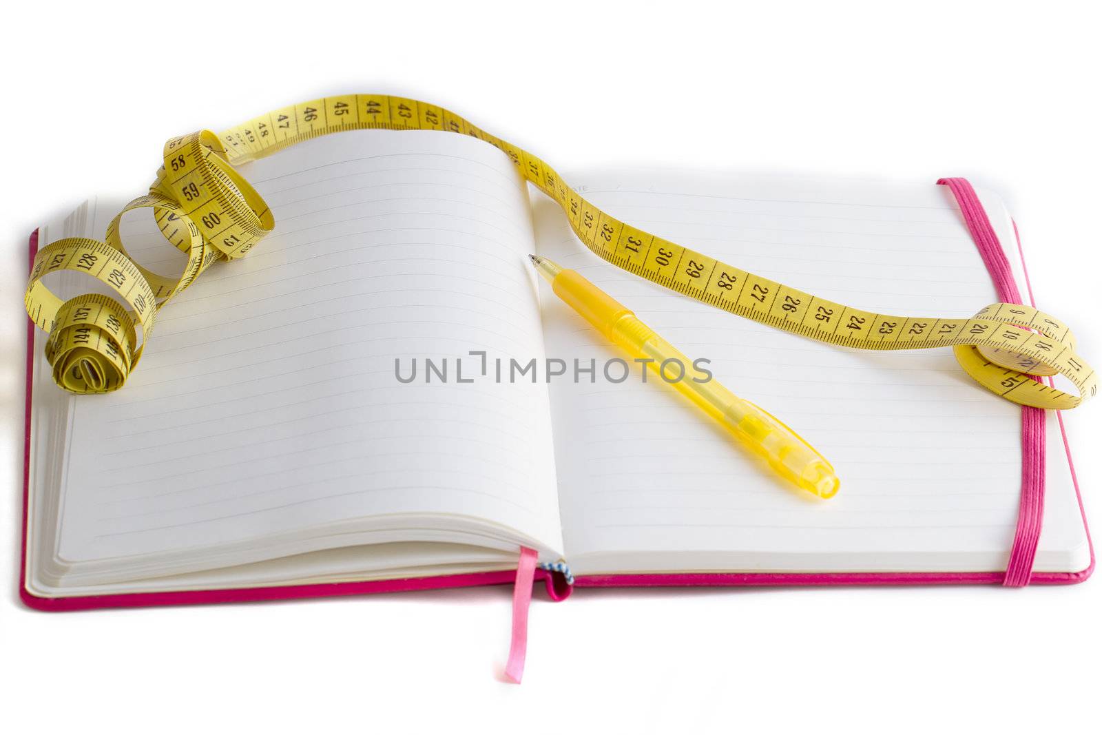 meter and nutrition diary isolated with soft shadow over white background