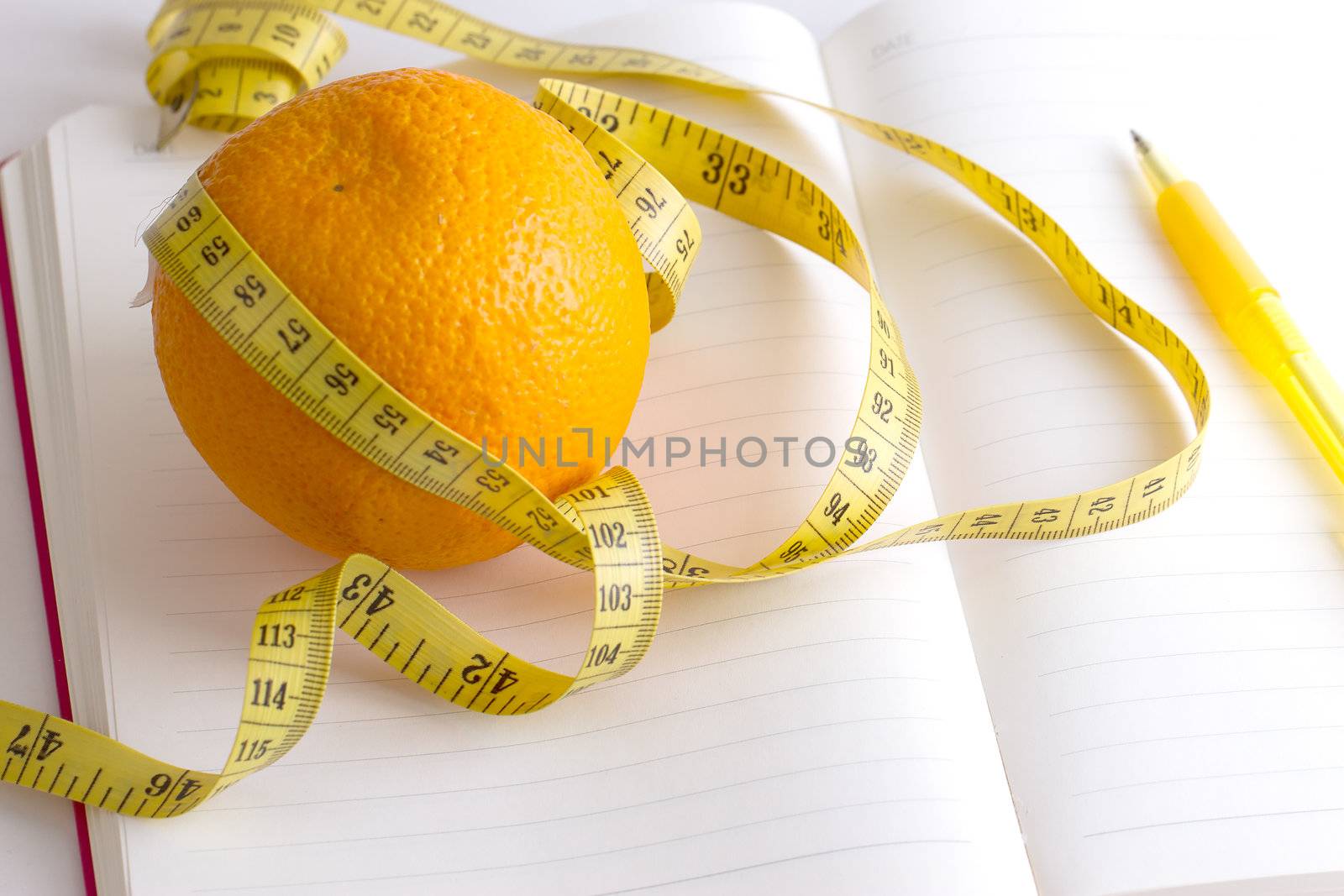 meter and nutrition diary isolated with soft shadow over white background