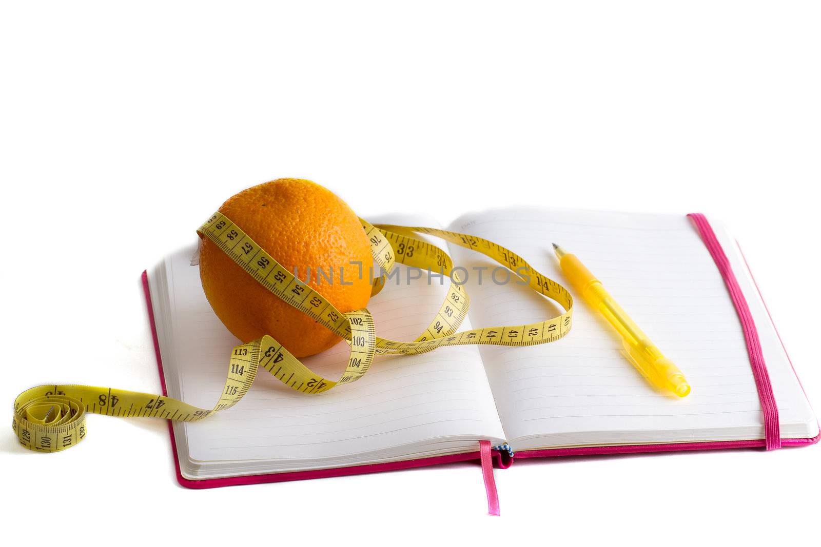 meter and nutrition diary isolated with soft shadow over white background