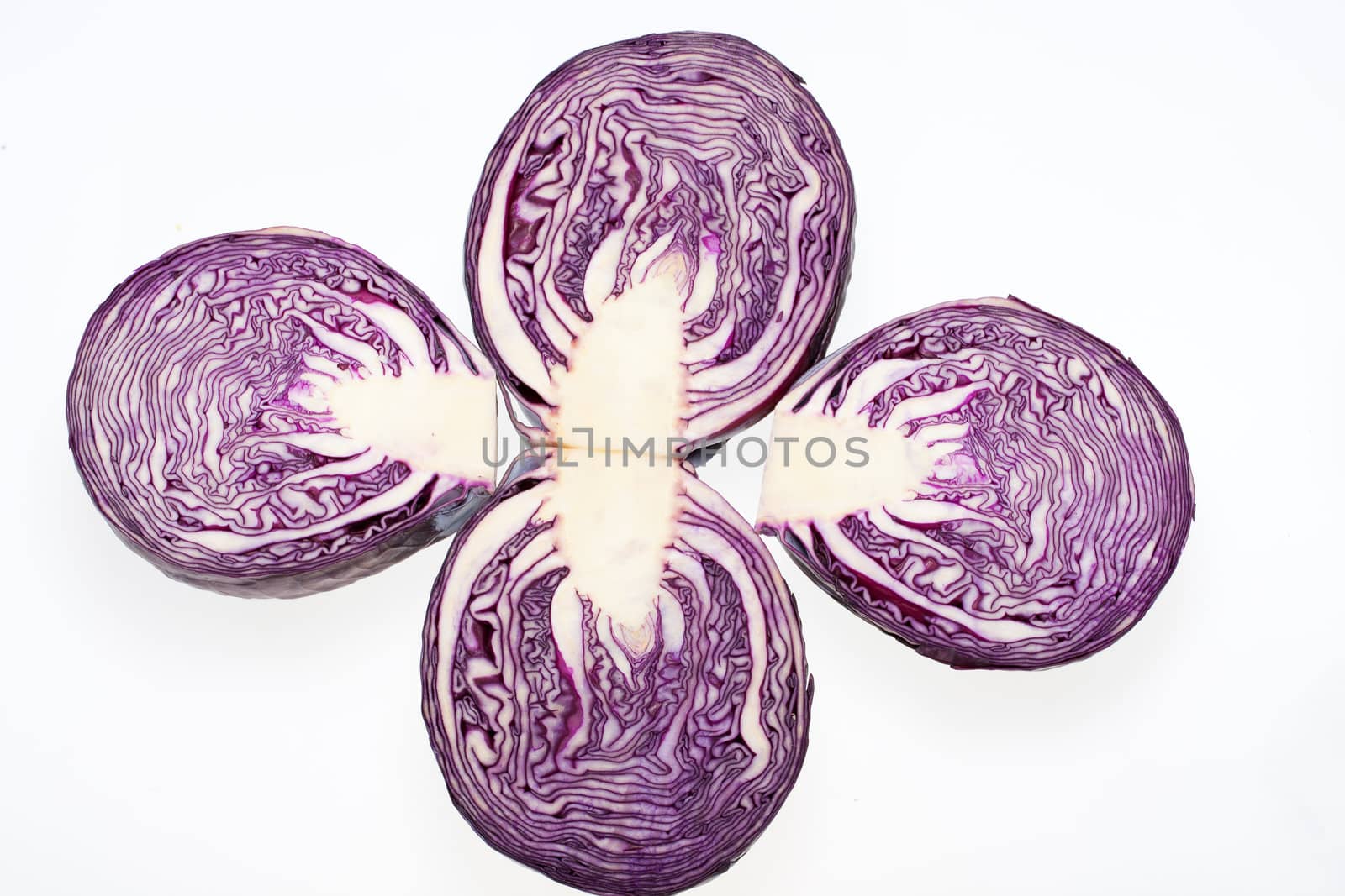 Red Cabbage cross section on White Background 