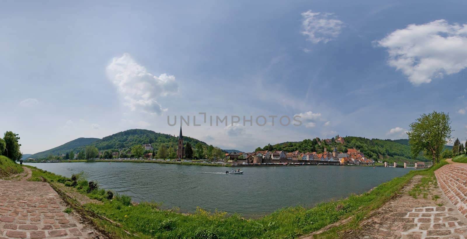 Panorama at the river Neckar, Germany near Neckargem�