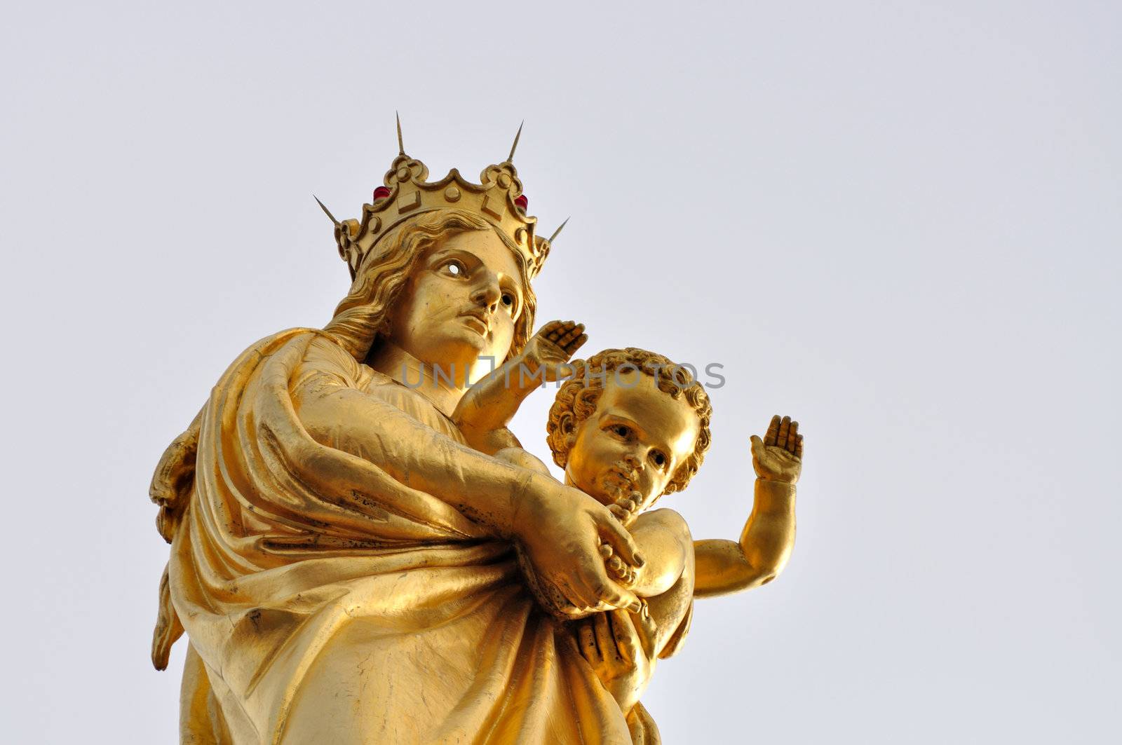 Maria and Jesus. Statue standing on the tower of Notre Dame de la Garde, Marseille