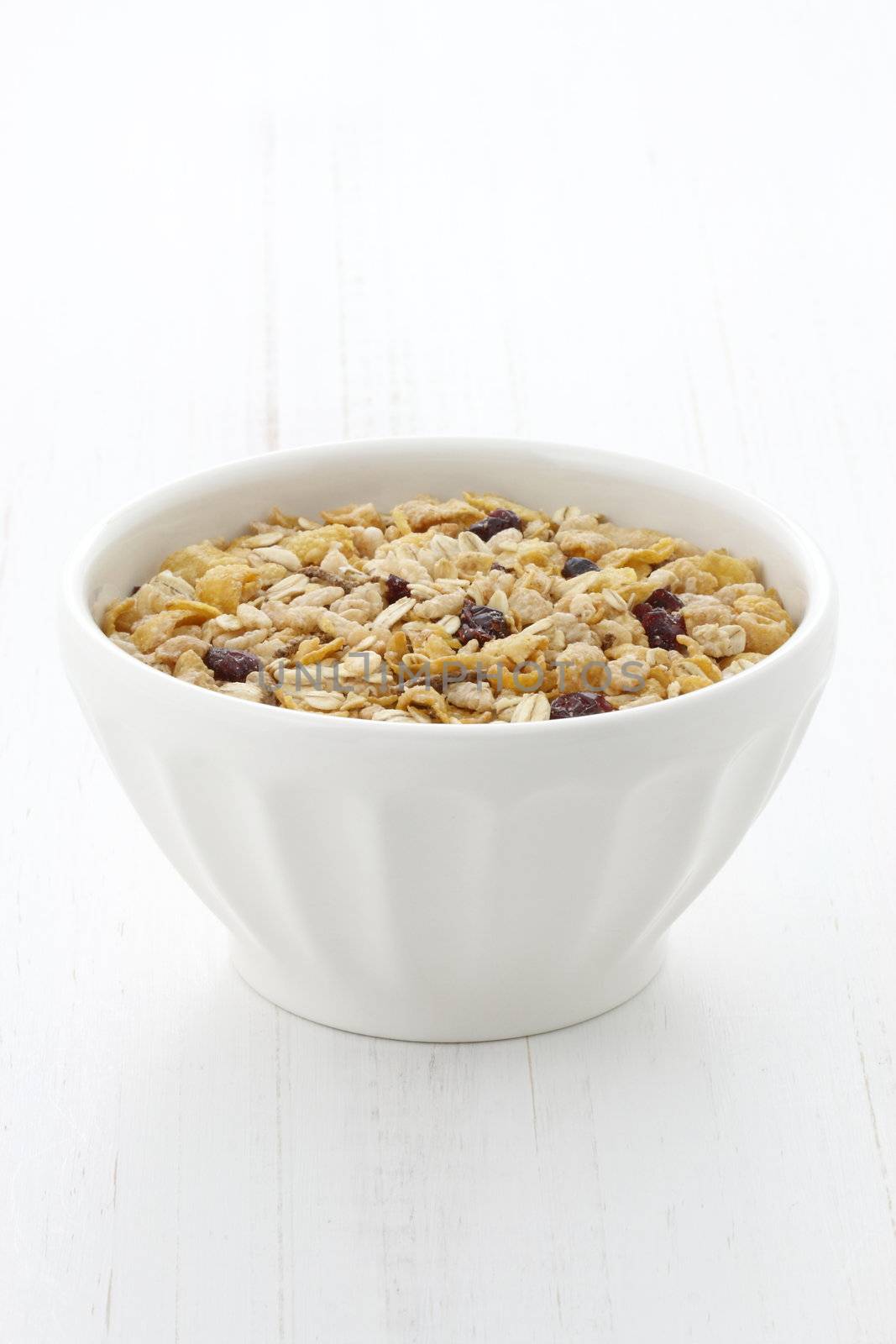 Delicious and nutritious lightly toasted breakfast muesli or granola cereal.