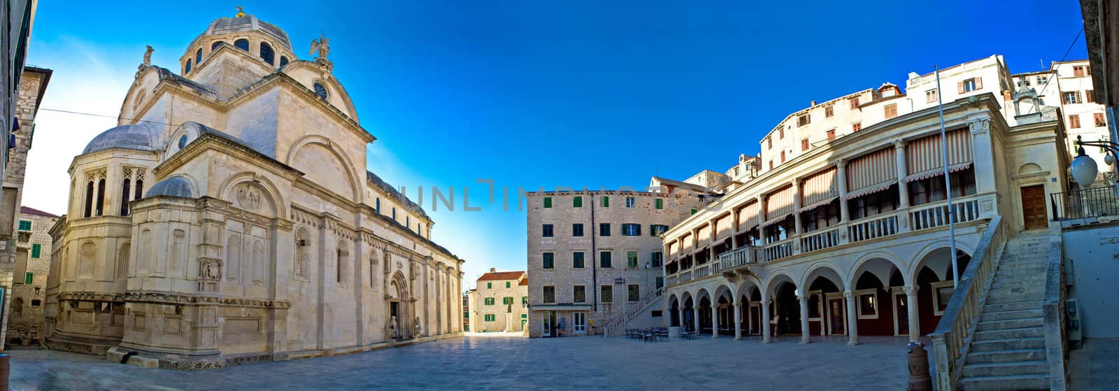 Sibenik UNESCO world heritage site - cathedral of st James square panorama, Dalmatia, Croatia