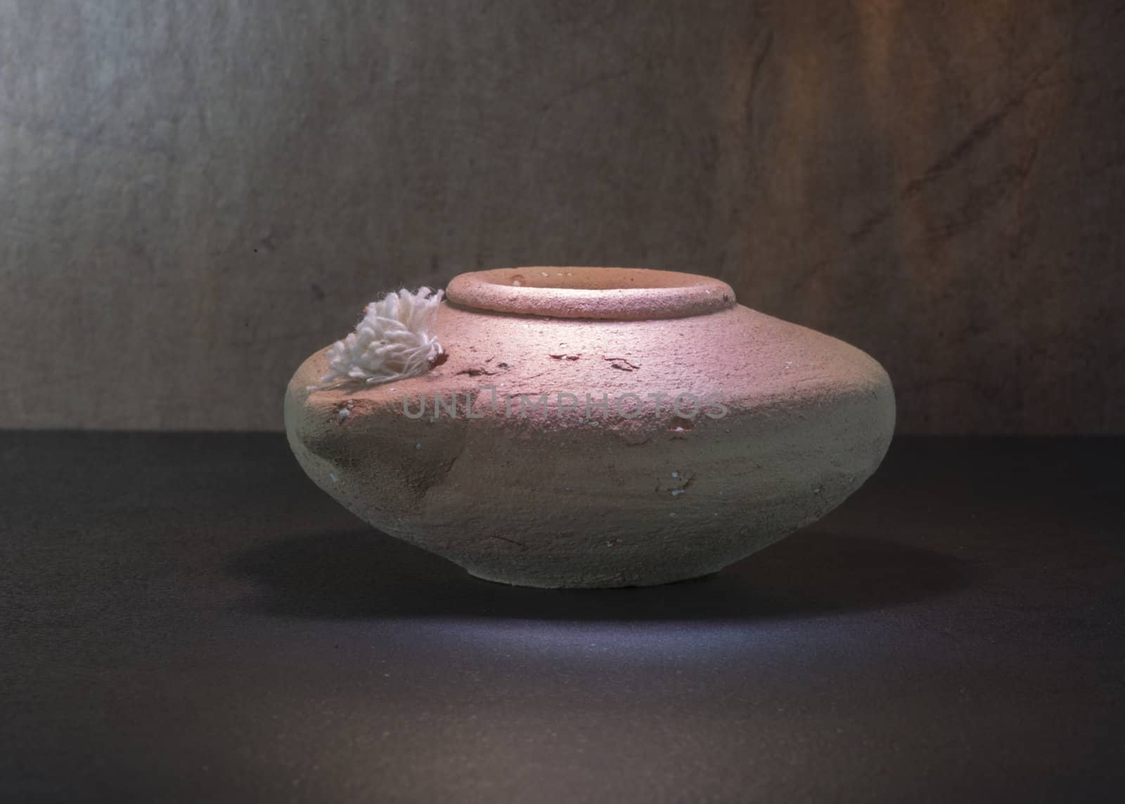 old handmade clay oil lamp from israel