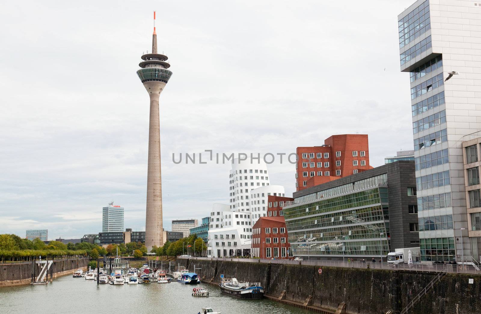 Television tower in Dusseldorf, Germany, 25.09.2012. Dusseldorf is included into the five of the largest economic, transport, cultural and political centers of Germany.