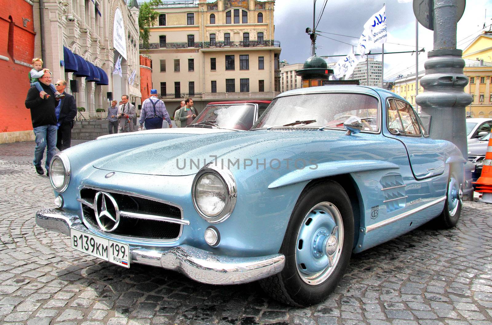 MOSCOW, RUSSIA - JUNE 3: German motor car Mercedes-Benz 300SL competes at the annual L.U.C. Chopard Classic Weekend Rally on June 3, 2012 in Moscow, Russia.