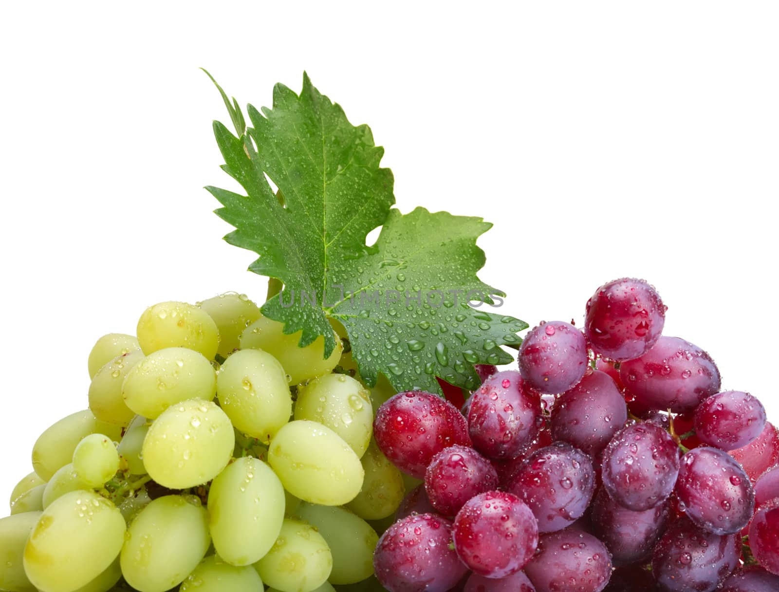 fresh rose and green grapes with leaf