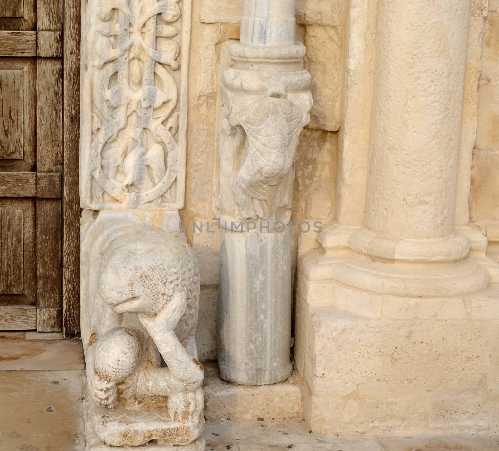 Detail view of the portal window of the facade Cathedral of Trani - Apulia - ITALY