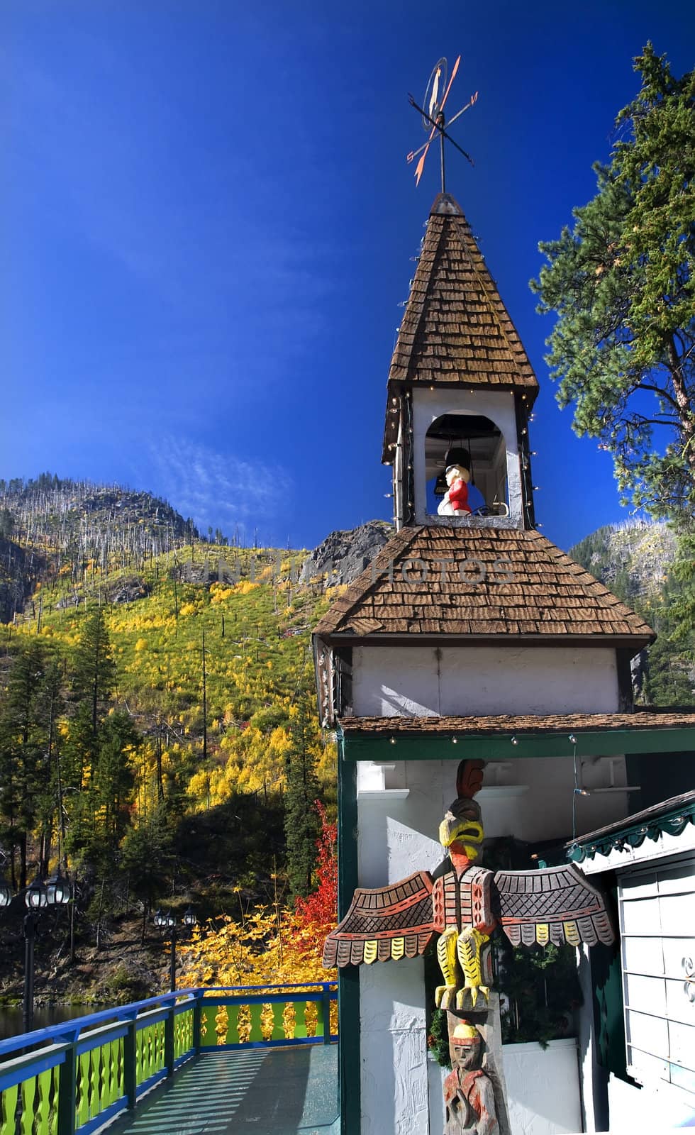 Fall Colors German Store Steeple Outside Leavenworth Washington by bill_perry