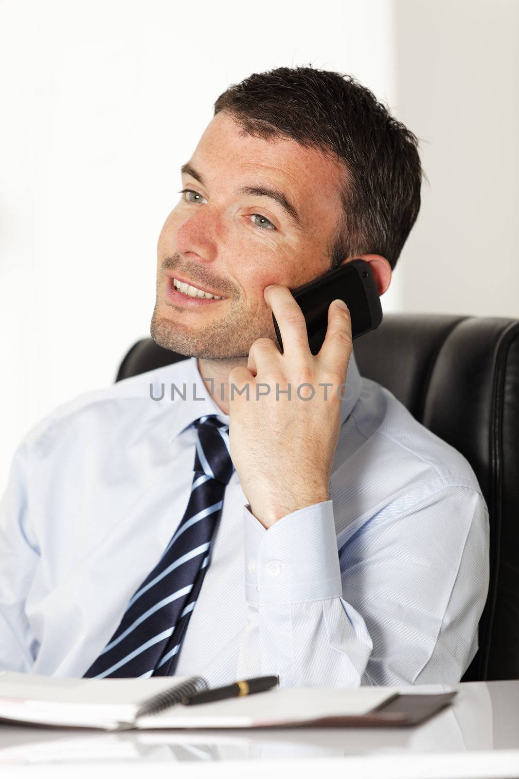 happy businessman on the phone by vwalakte