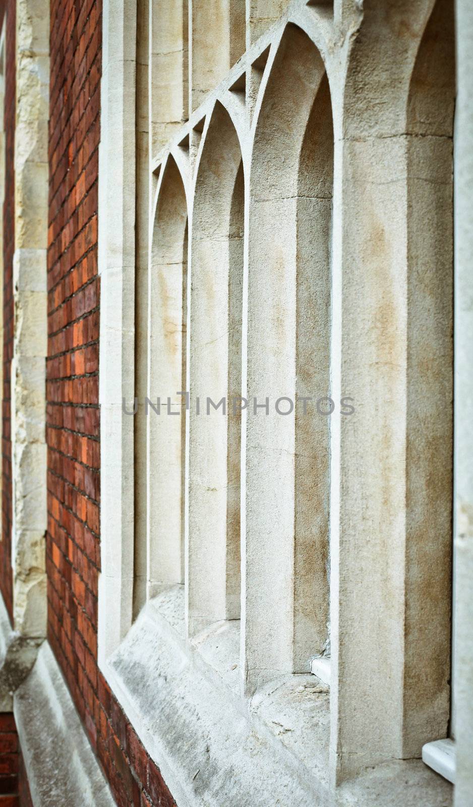 Row of gothic window arches on an English house