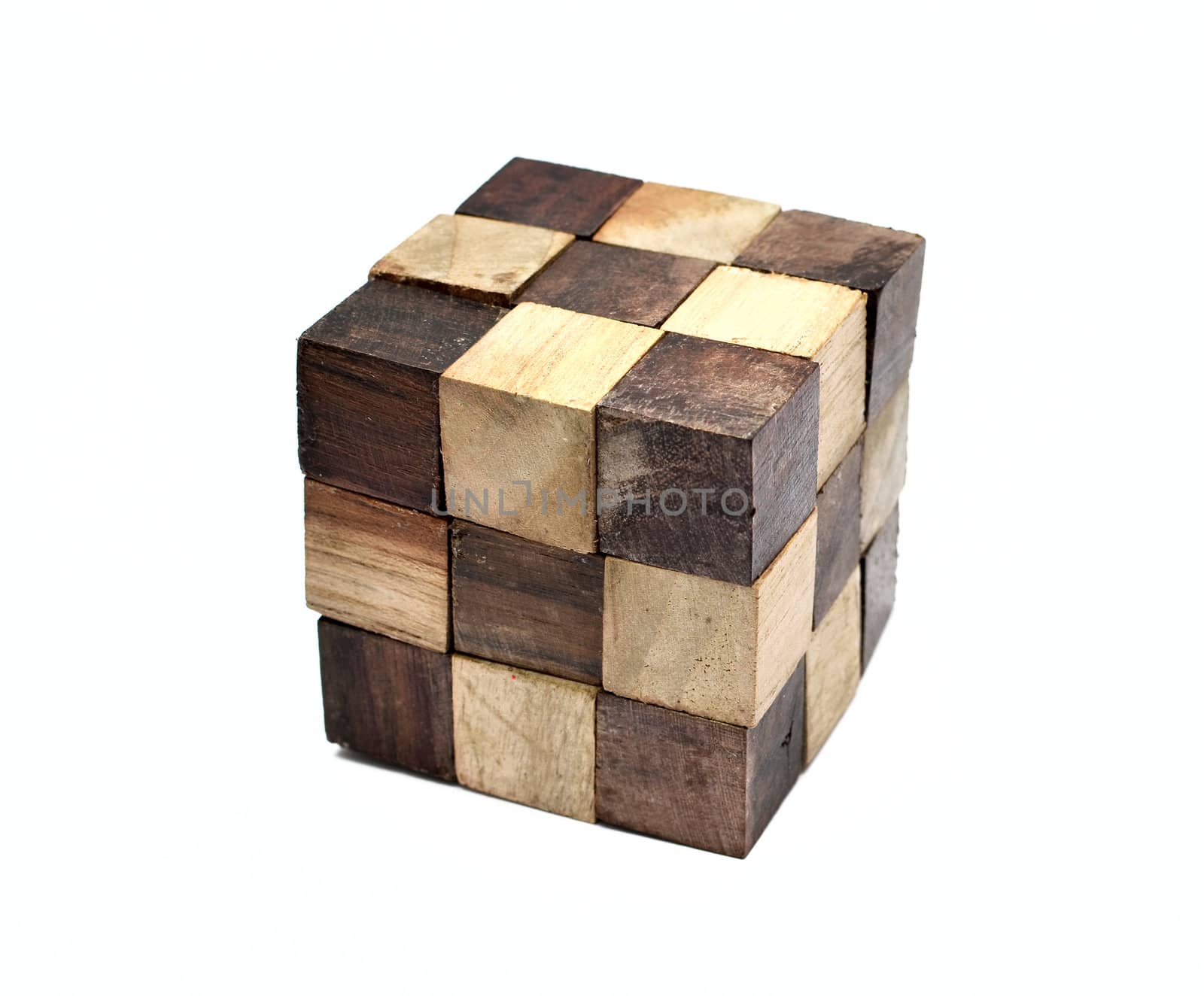 Puzzle in the form of wooden blocks on a white background by DNKSTUDIO