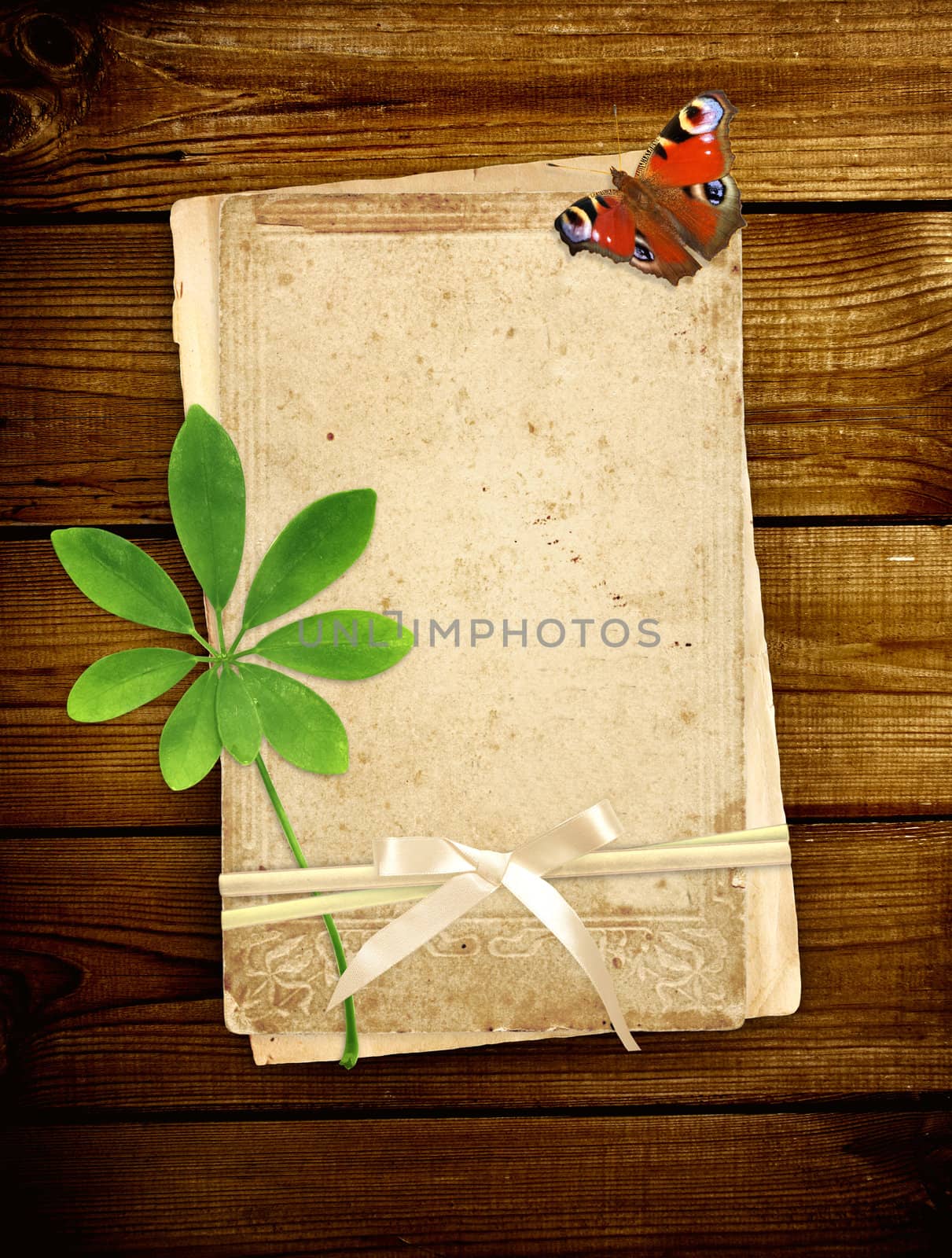 Old cards on wooden planks by frenta