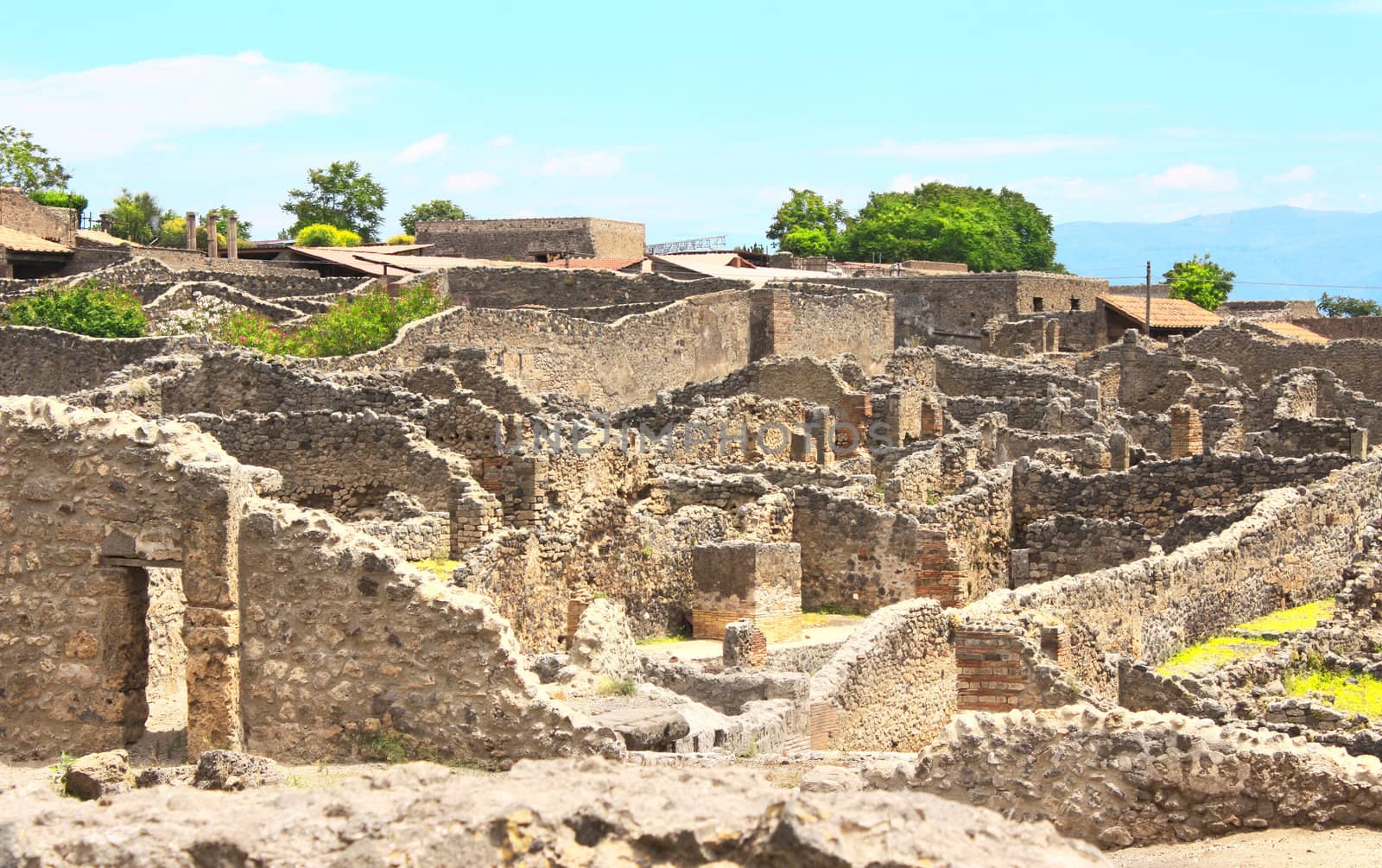 Ruins of Pompeii, Italy. Summer day