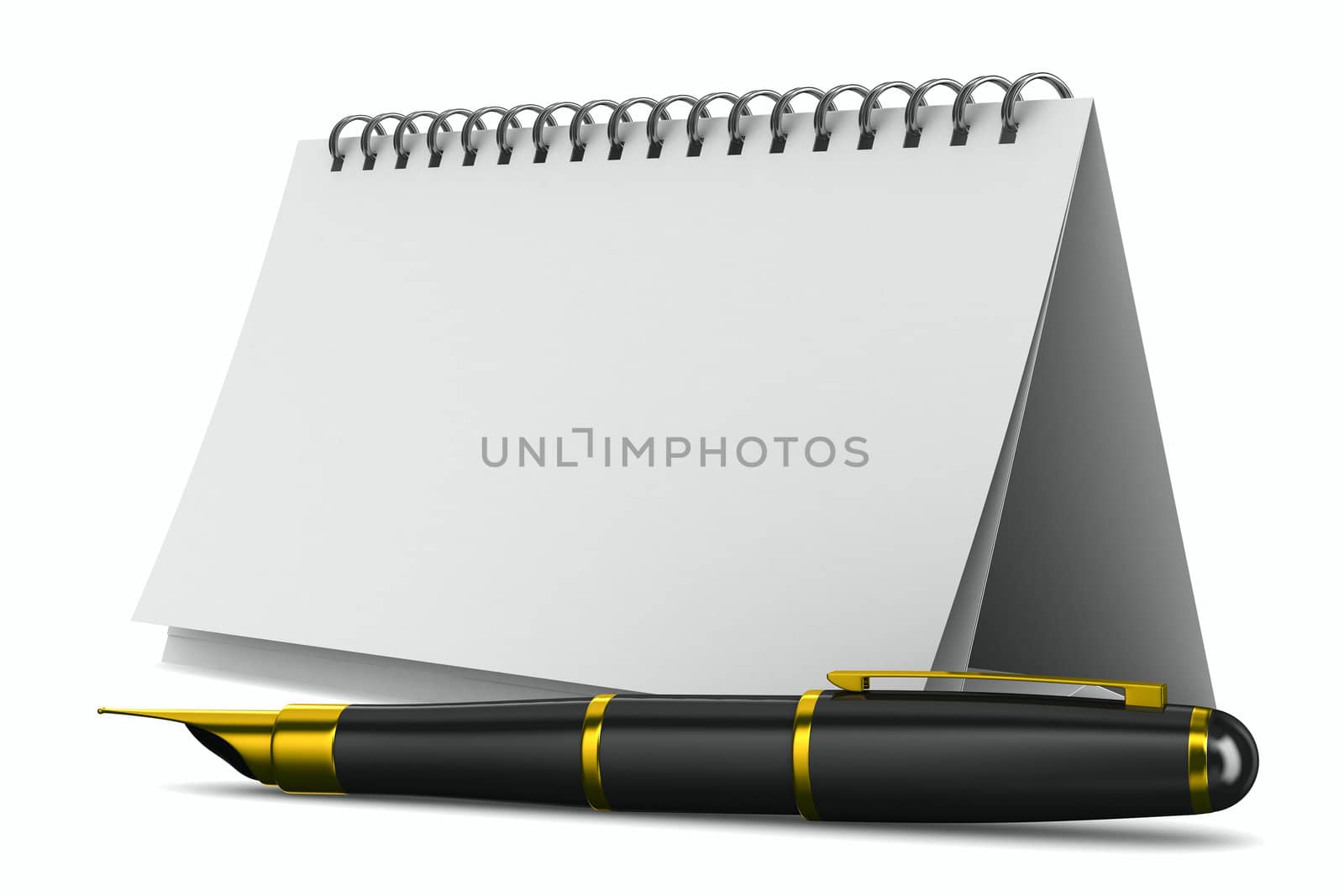 Notebook and pen on white background. Isolated 3D image