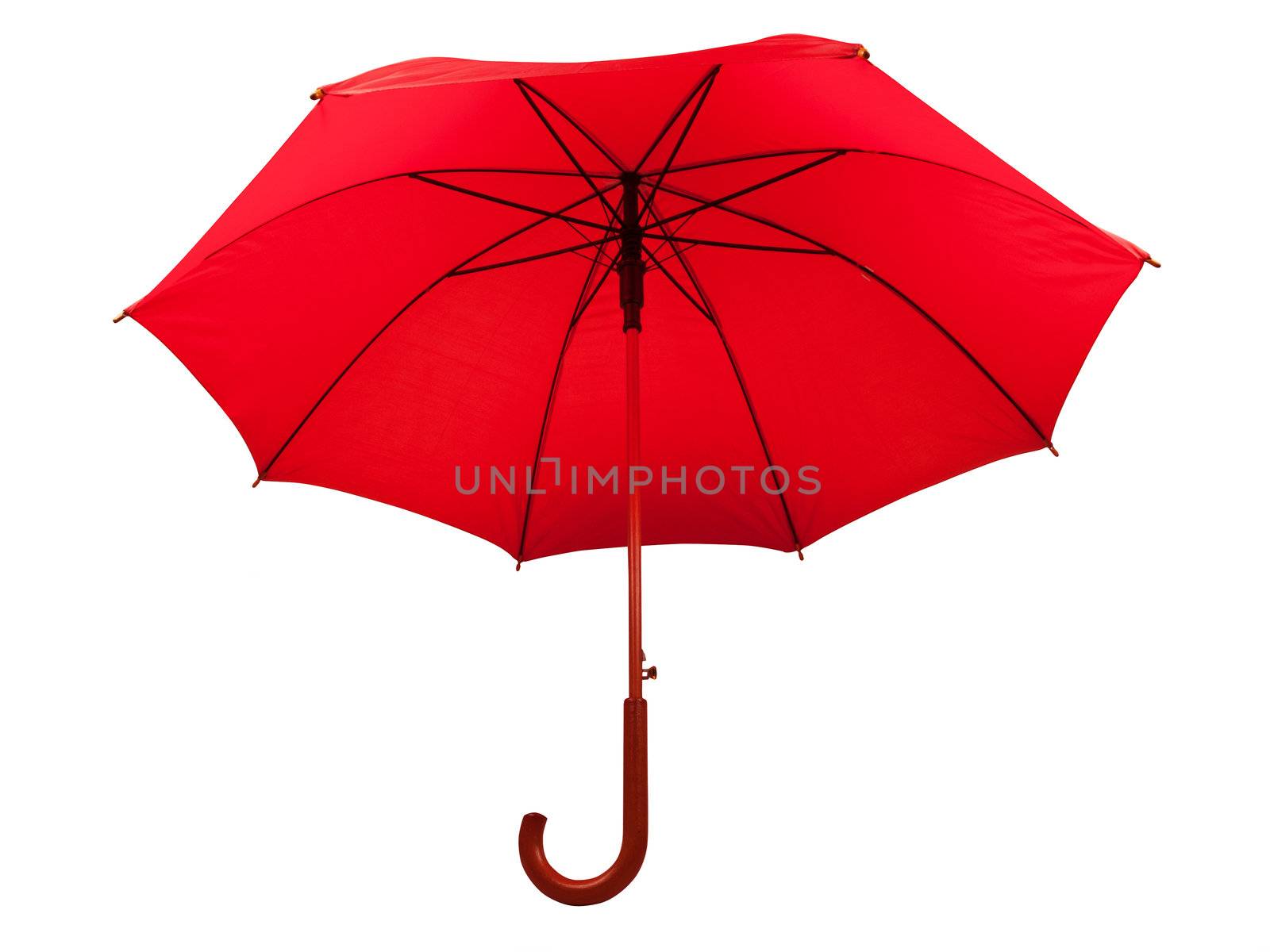 red open umbrella isolated on white background