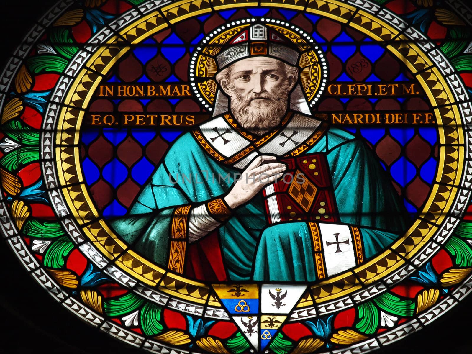 magnificent stained glass window in the cathedral of San Secondino - Chiusi , Tuscany