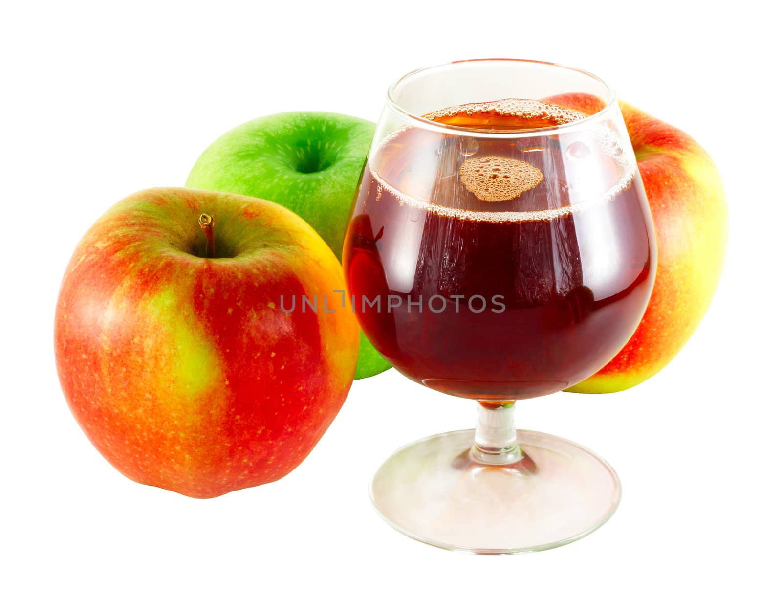 Apple juice with three apples  isolated on white