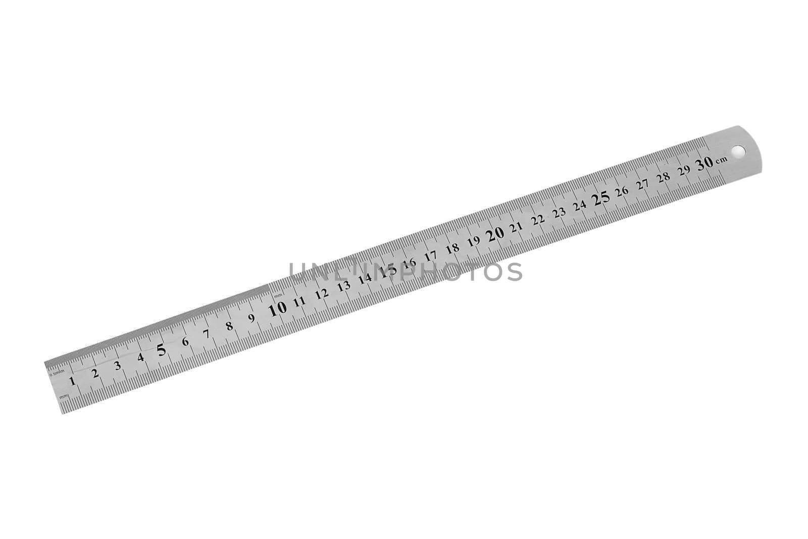 Metal ruler 30 cm isolated on white background