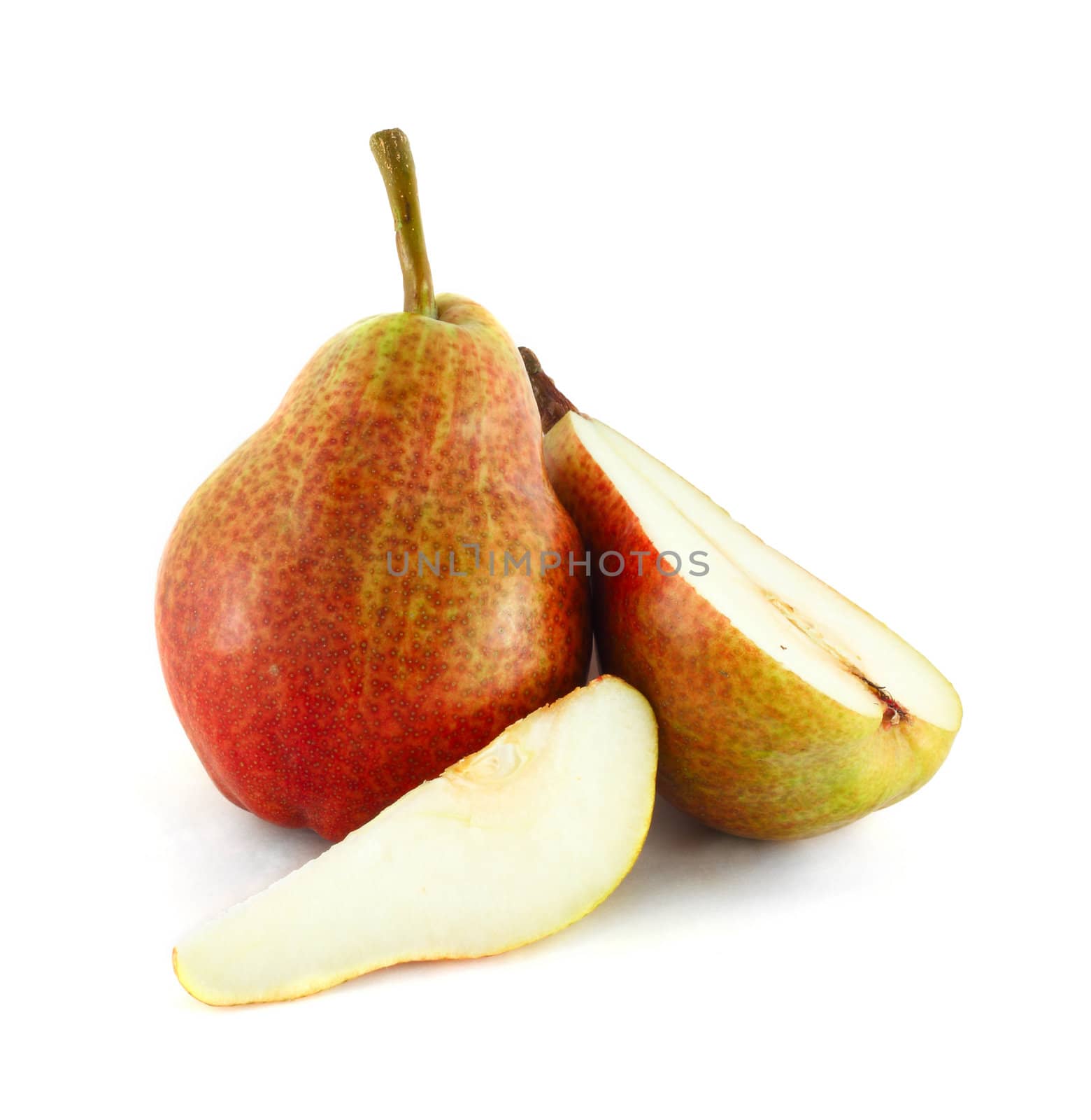 Cutted colorful pears isolated on white background