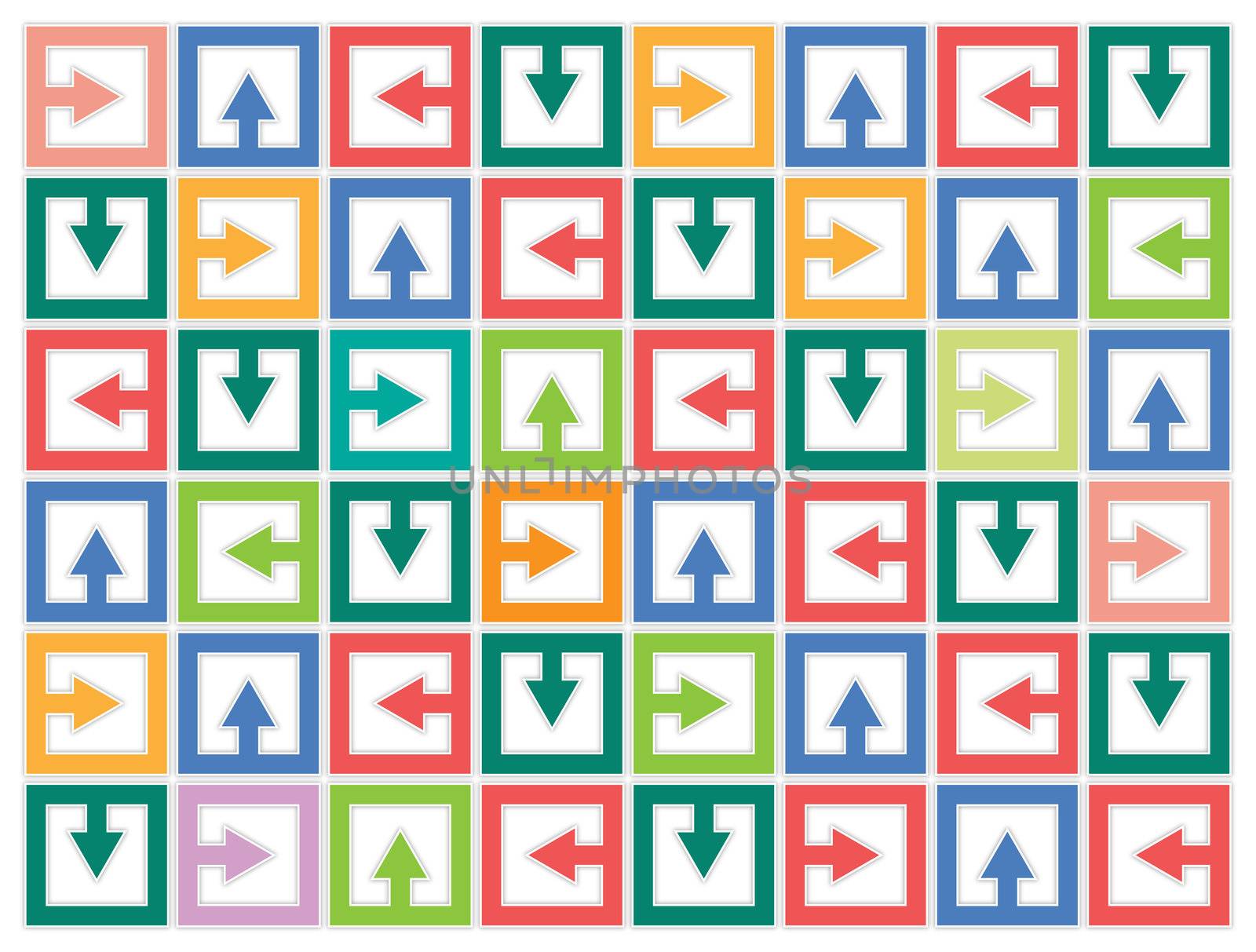 background with colored arrows showing pictograms in different directions