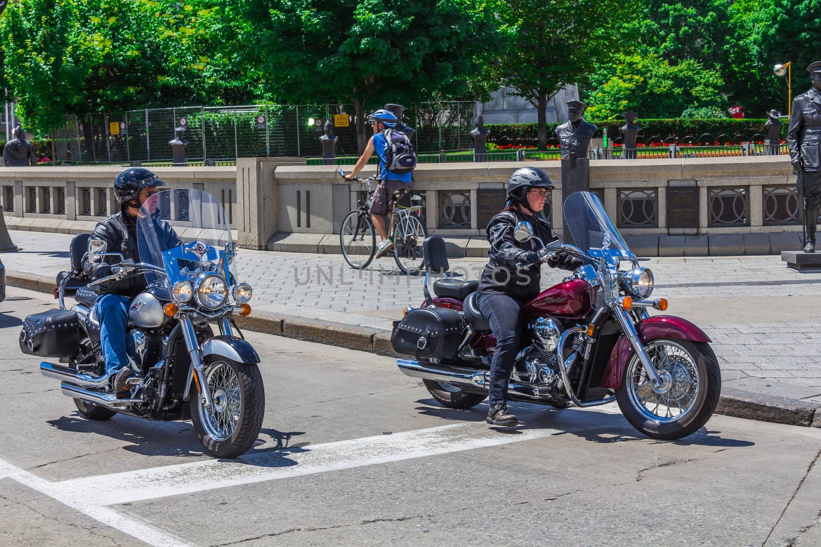 Two motorcycles waiting for the traffic light to turn on, Ontario, Canada