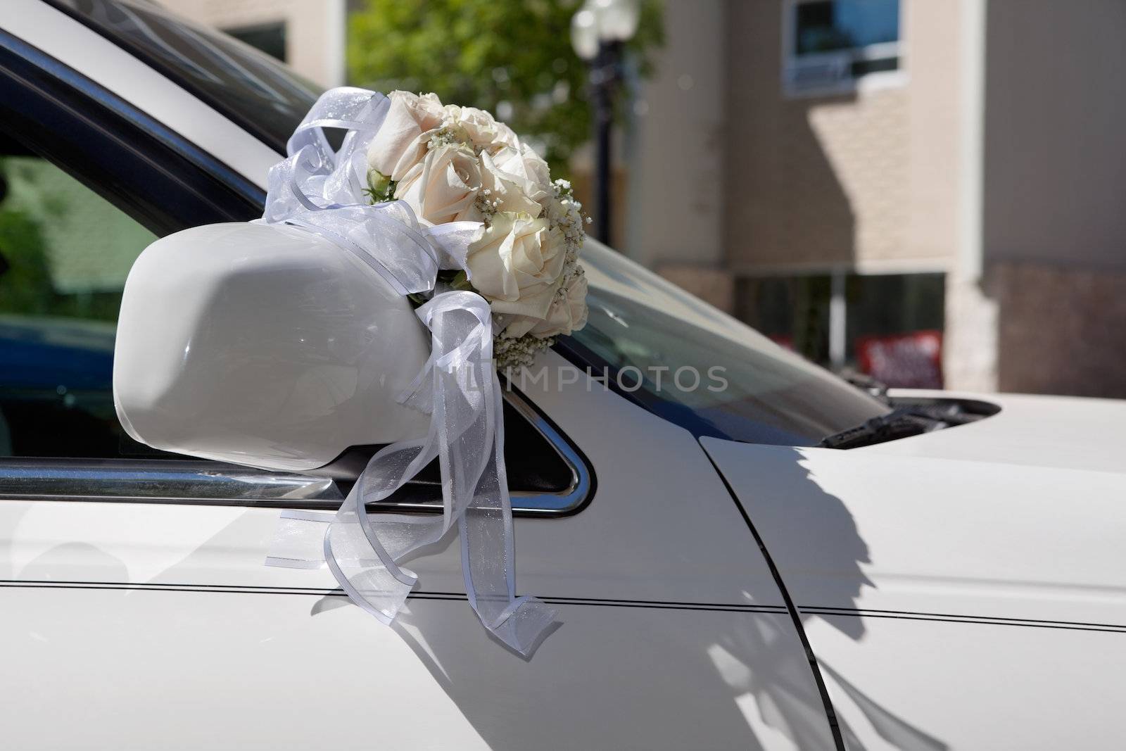 Flower bouquet on car bonnet