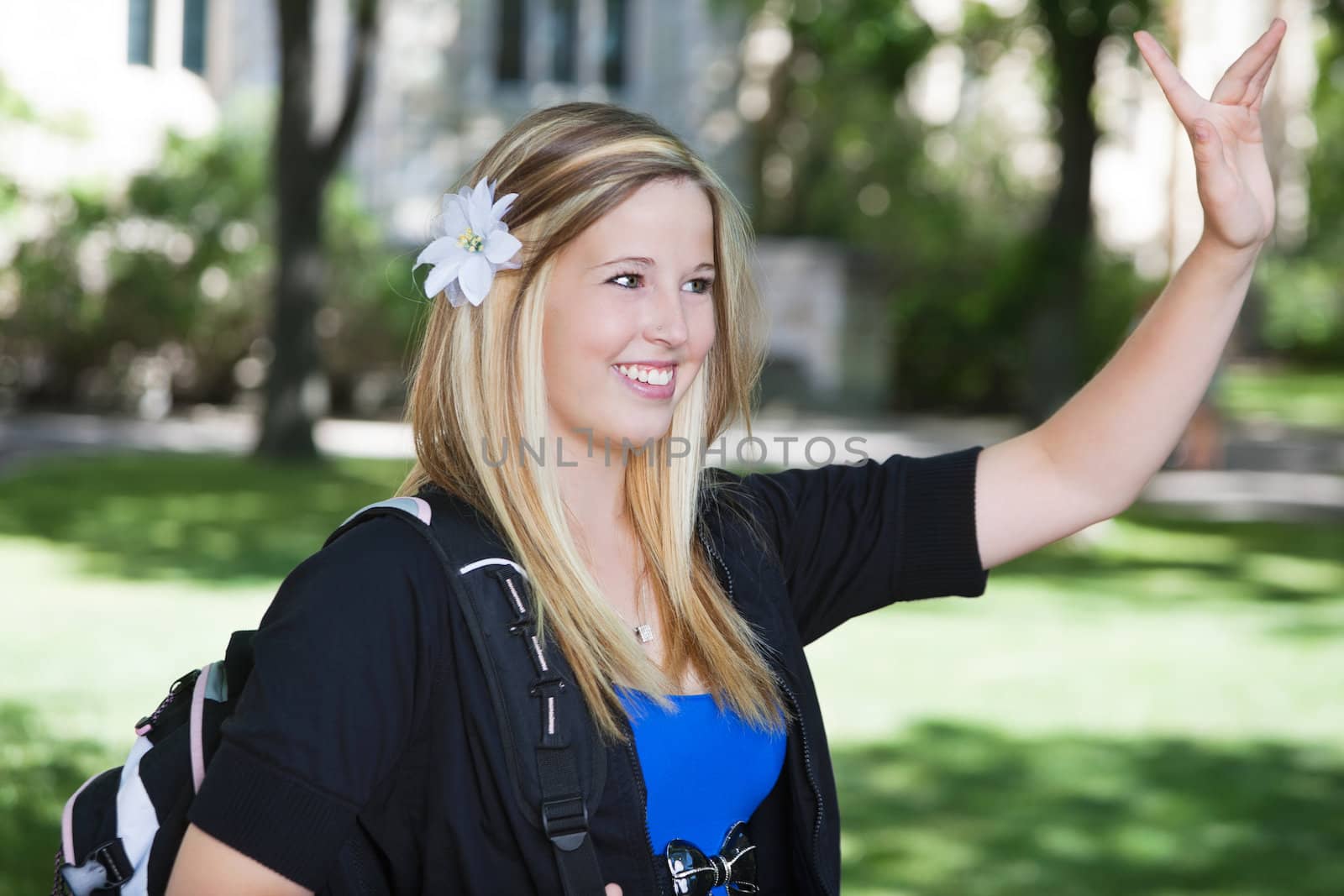 Young beautiful girl calling someone