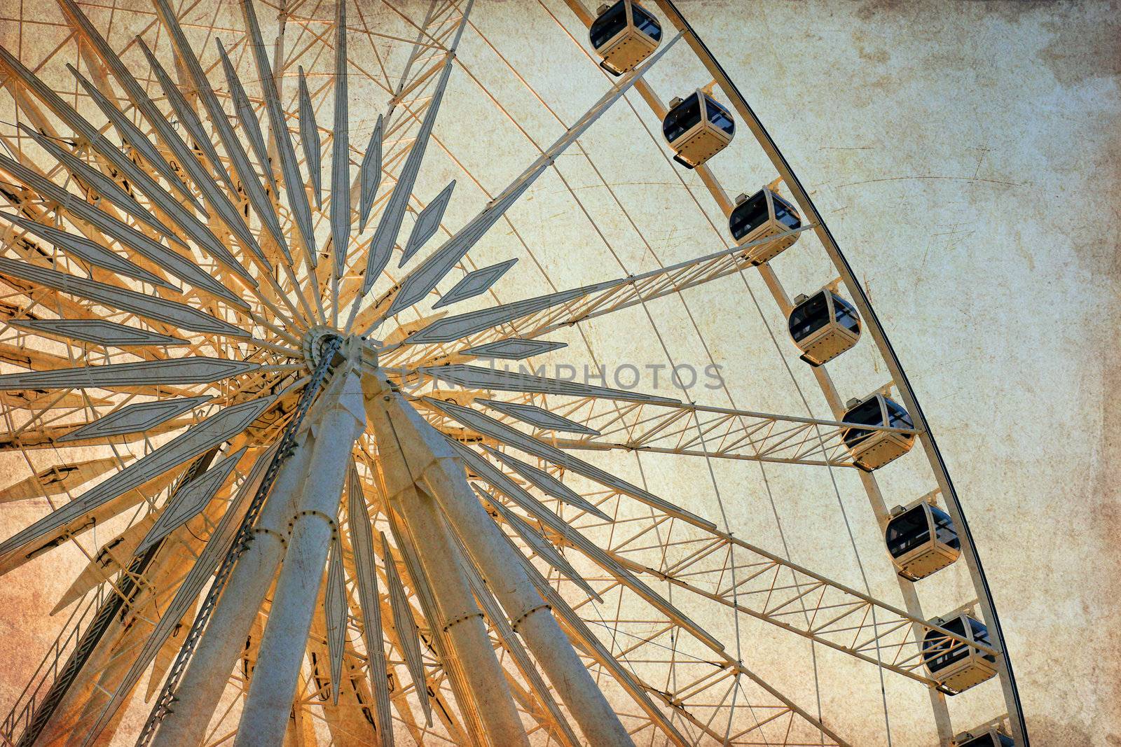 Ferris wheel with blue sky, photo in old image style by nuchylee