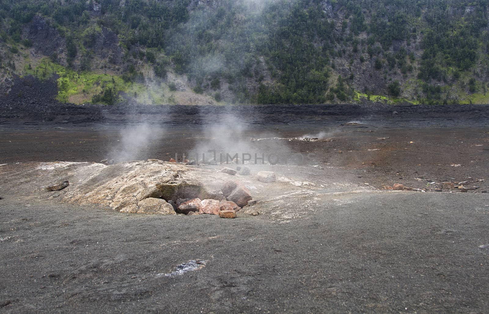 Steam escaping from a hole in the kilauea crater