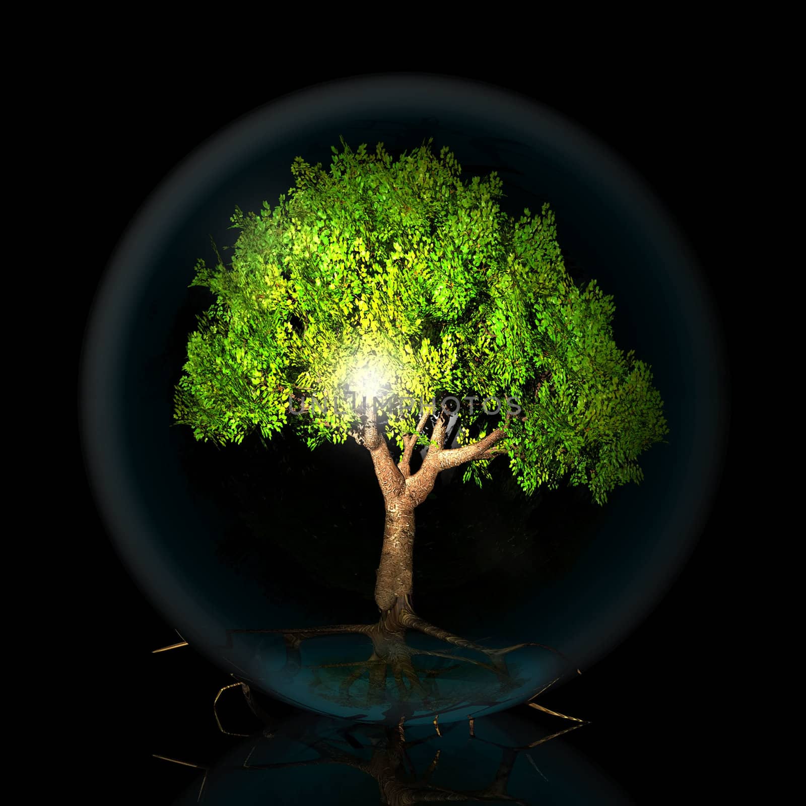 green tree in a transparent bubble