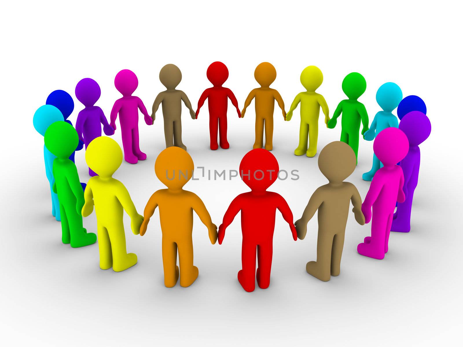 Many different colored people form a circle