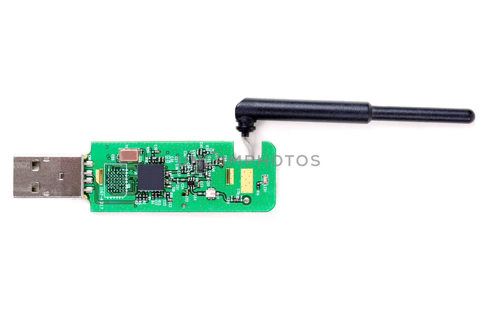 Green card (chip) with a bluetooth antenna isolate on white