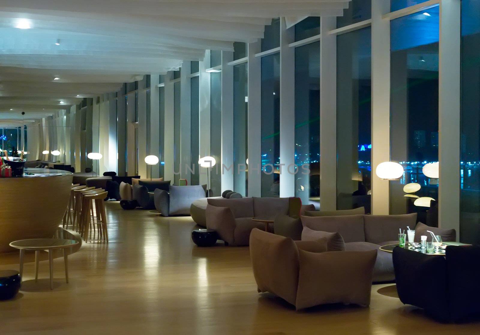 interior design of a hotel or a restaurant lobby