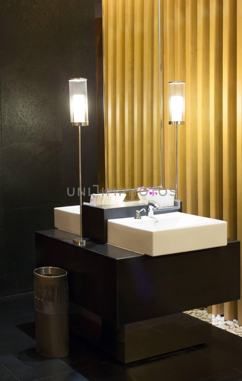Details of a modern trendy contemporary designer bathroom