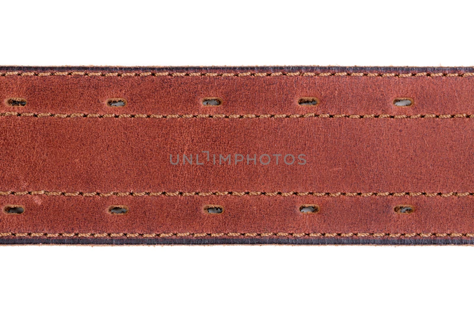 Fragment of a leather belt close-up on white background